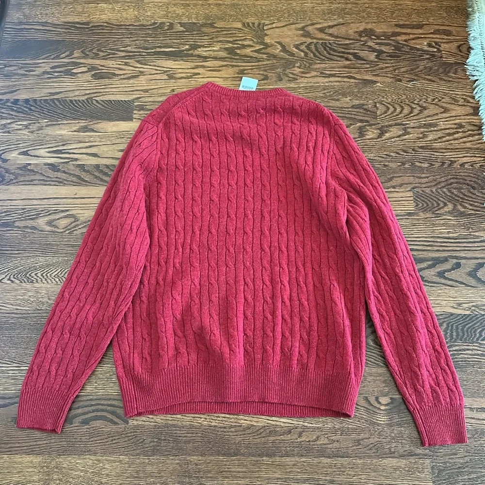 J. Crew  Red 100% Lambs wool  Cable Knit Crew Neck Sweater Size Men's XL